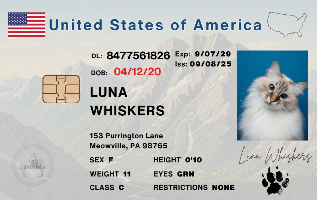 Luna Whiskers sample pet license