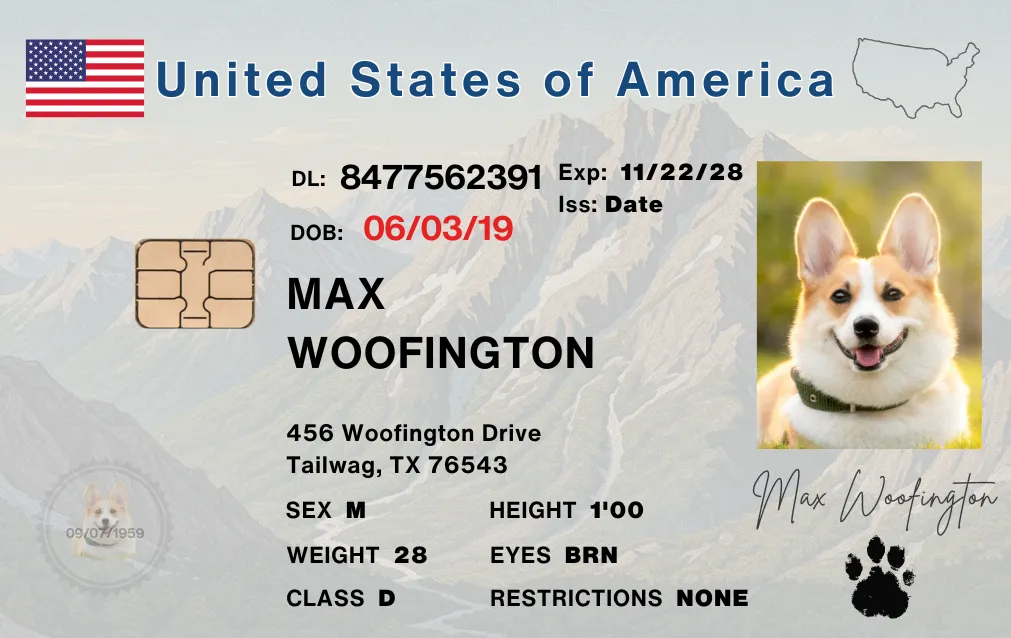 Max Woofington sample pet license