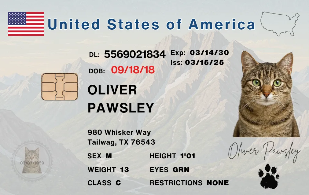 Oliver Pawsley sample pet license